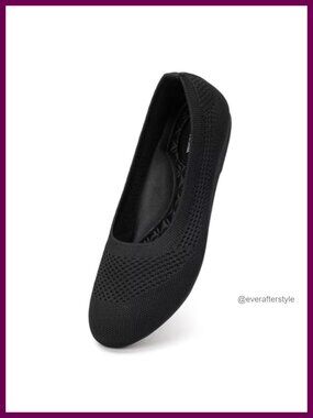 Wide Width Knit Ballet Flats Round Toe Arch Support Cushioned Slip On